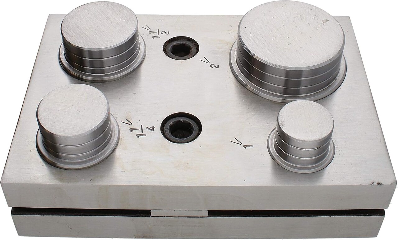 The Beadsmith Steel Disc Cutter Set Includes 4 Punches & Die. Tool for Cutting Corners from: 1/4", 1/2" & 1" Curves & 3/16" x 3/4" Oval Slot Punch. Use Soft Metal Sheet up to 20-24 Gauge & Thinner